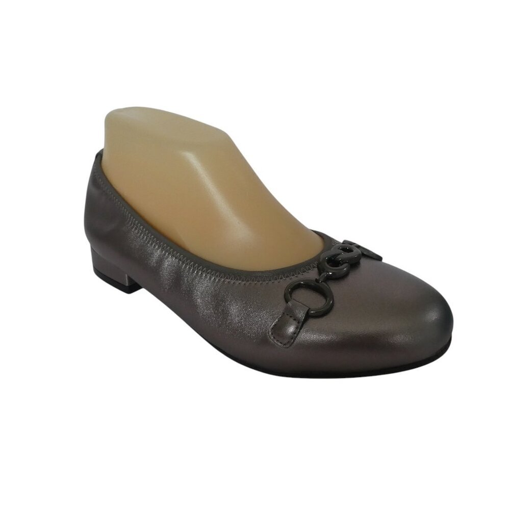 David Tate Omega Metallic Pewter Silver Leather Ballet Flats Womens‎ 7.5WW